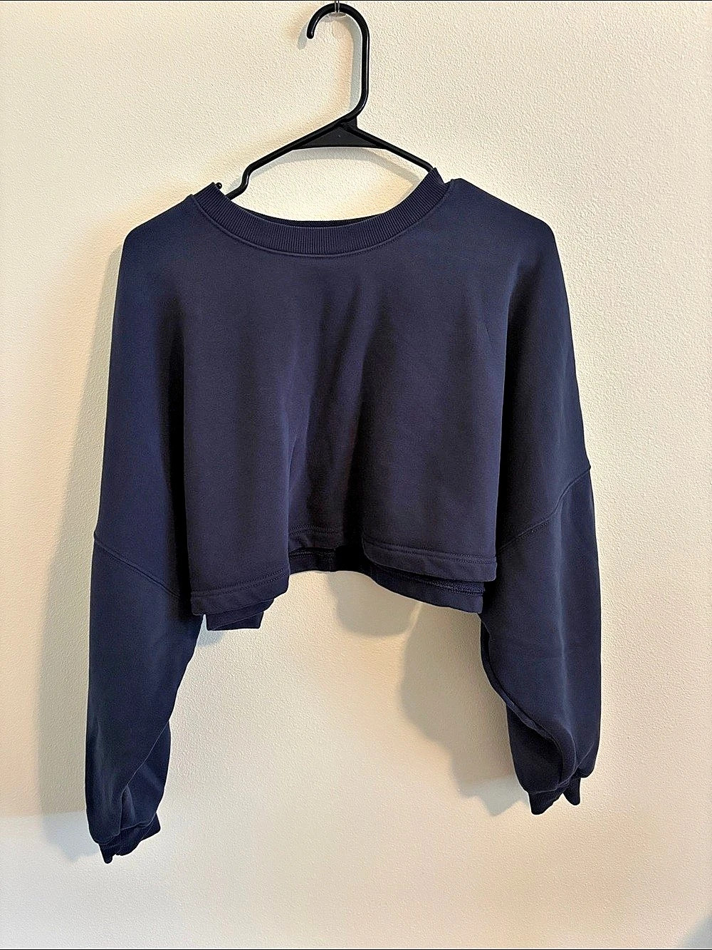 Athleta Terry Crop Crew Sweatshirt Cropped Long Sleeve Blue Large